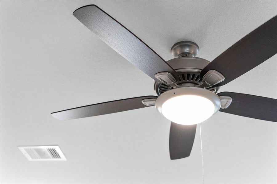 This contemporary ceiling fan features a brushed nickel finish and five dark wood blades, centered by an integrated LED light kit and a traditional pull chain for effortless control. The ceiling fan will make a room feel up to 4–8 degrees cooler and redistribute rising warm air in the winter.