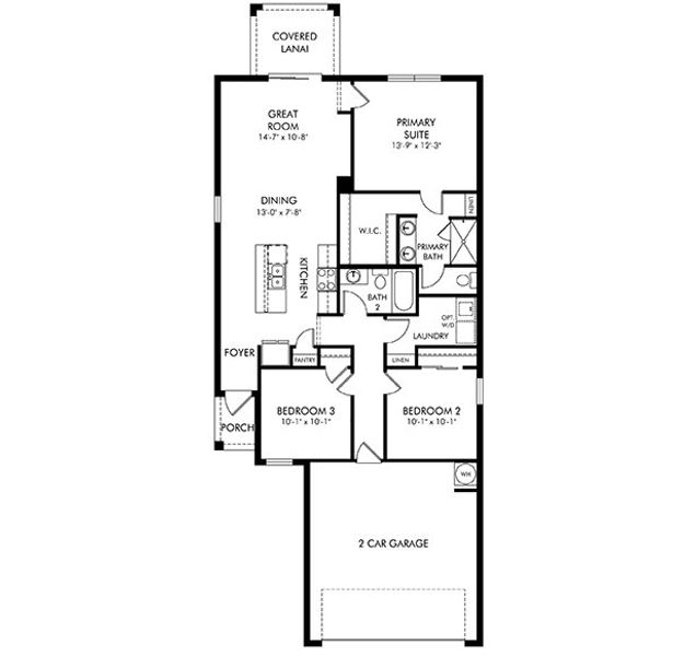 2D floor plan layout for the Finch by Meritage Homes in Crescent Lakes - Premier Series, Punta Gorda, FL (Image 3).