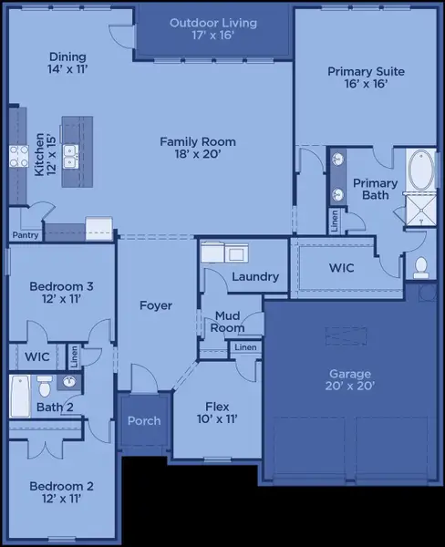 2D floor plan layout for the Belton by UnionMain Homes in Lake Breeze, Lavon, TX (Image 4).