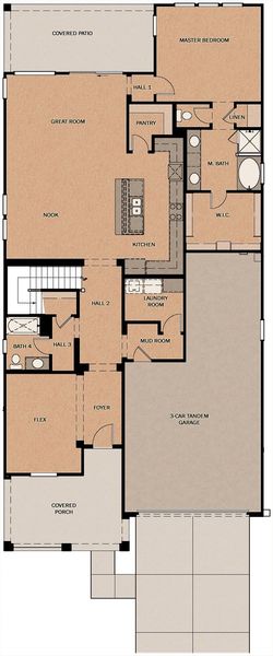 2D floor plan layout for the Mount Hood by Fulton Homes in Cascades at Prasada, Surprise, AZ (Image 3).