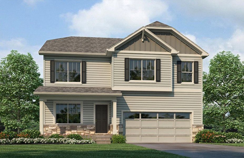Front exterior of a new home in Trails at Crowfoot, Parker, CO, highlighting curb appeal (Image 2).