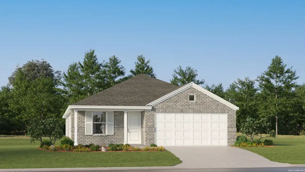 Front exterior of a new home in Voss Farms, New Braunfels, TX, highlighting curb appeal (Image 22).