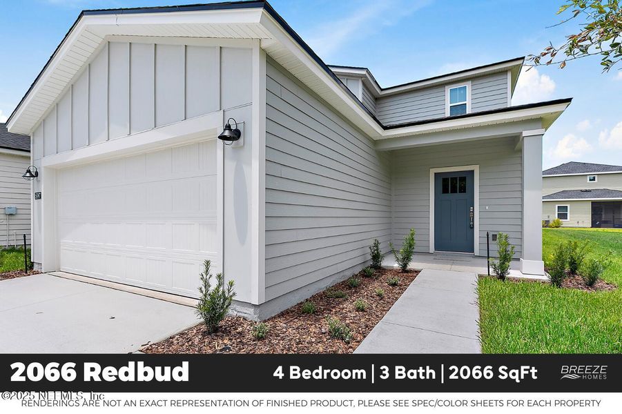 Front exterior of a new home in Saddle Oaks, Jacksonville, FL, highlighting curb appeal (Image 2). Front exterior of a new home in Saddle Oaks, Jacksonville, FL, highlighting curb appeal (Image 2).