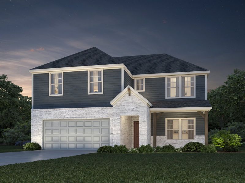 Representative exterior photo of a completed home built from the The Royal (480) by Meritage Homes in Prairie Winds - Boulevard Collection, Hutto, TX (Image 2). Representative exterior photo of a completed home built from the The Royal (480) by Meritage Homes in Prairie Winds - Boulevard Collection, Hutto, TX (Image 2).