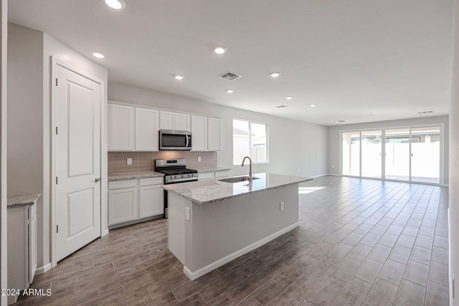 kitchen, great room, center meet