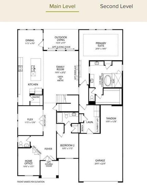2D floor plan layout of this home in Lariat - 70', Liberty Hill, TX (Image 2). 2D floor plan layout of this home in Lariat - 70', Liberty Hill, TX (Image 2).