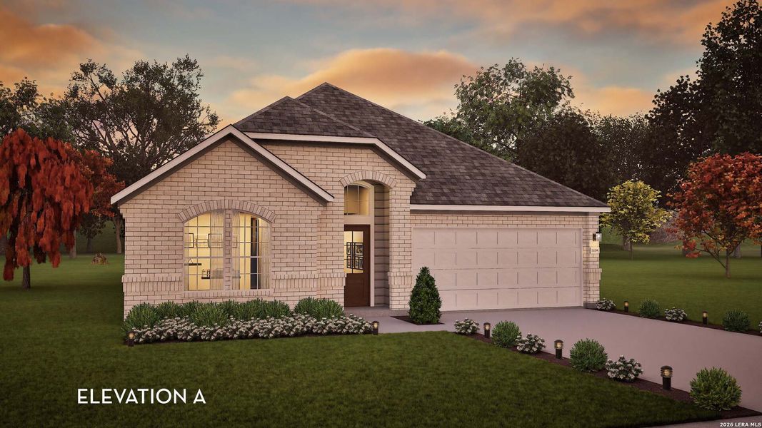Front exterior of a new home in , Elmendorf, TX, highlighting curb appeal (Image 1). Front exterior of a new home in , Elmendorf, TX, highlighting curb appeal (Image 1).