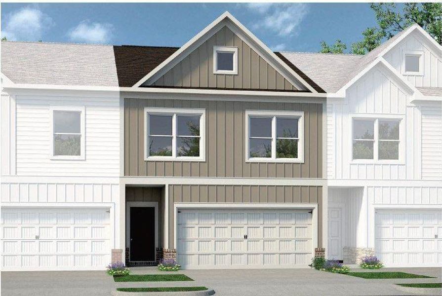 Front exterior of a new home in Townes At The Stiles, Cartersville, GA, highlighting curb appeal (Image 1). Front exterior of a new home in Townes At The Stiles, Cartersville, GA, highlighting curb appeal (Image 1).