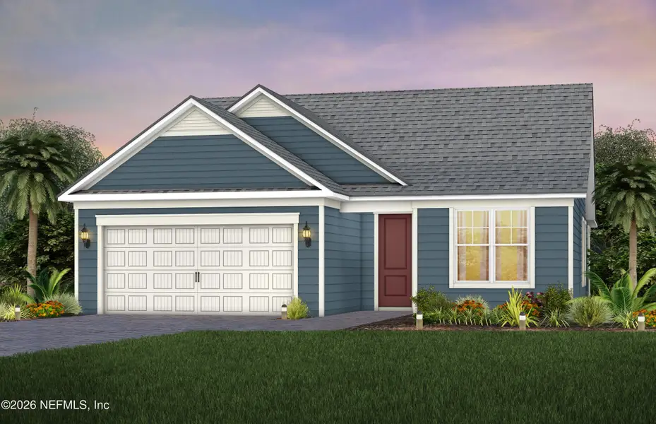 Front exterior of a new home in Del Webb Wildlight, Yulee, FL, highlighting curb appeal (Image 1). Front exterior of a new home in Del Webb Wildlight, Yulee, FL, highlighting curb appeal (Image 1).