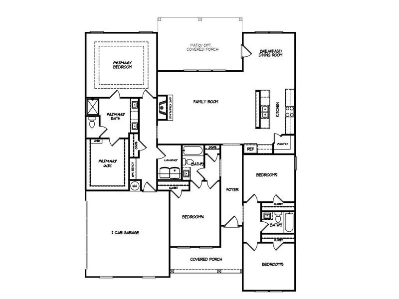 2D floor plan layout for the The Rosewood by My Home Communities in Legends at Old Monroe, Monroe, GA (Image 3).