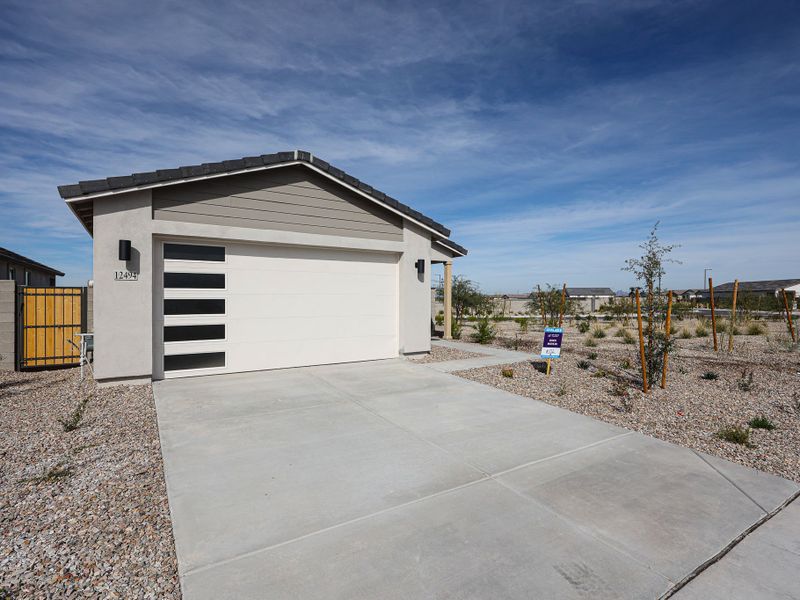 A building with a garage.
