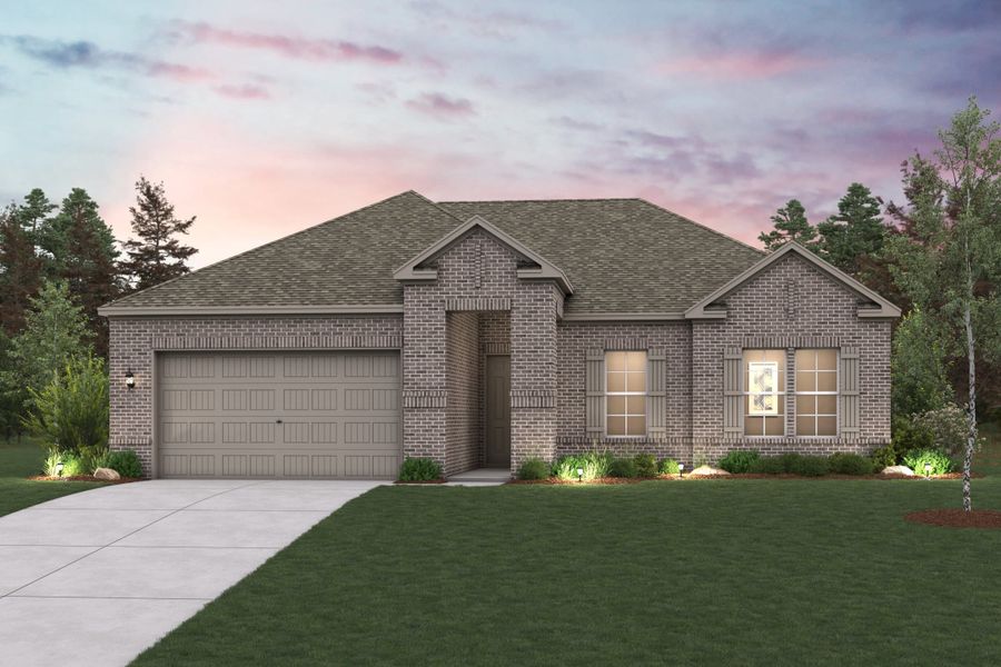 Front exterior of a new home in Sunterra Lakes, Brookshire, TX, highlighting curb appeal (Image 1). Front exterior of a new home in Sunterra Lakes, Brookshire, TX, highlighting curb appeal (Image 1).