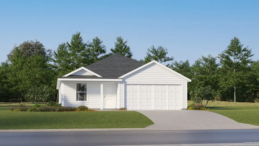 Front exterior of a new home in Voss Farms, New Braunfels, TX, highlighting curb appeal (Image 20).
