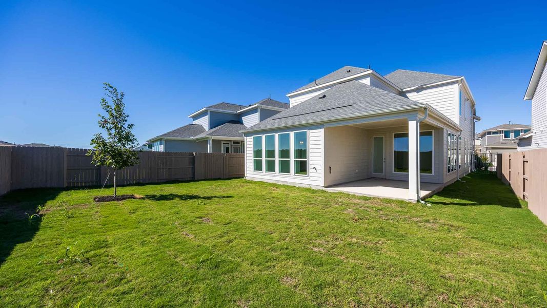 Exterior details and patio area of a home in Easton Park 40', Austin (Image 3). Exterior details and patio area of a home in Easton Park 40', Austin (Image 3).