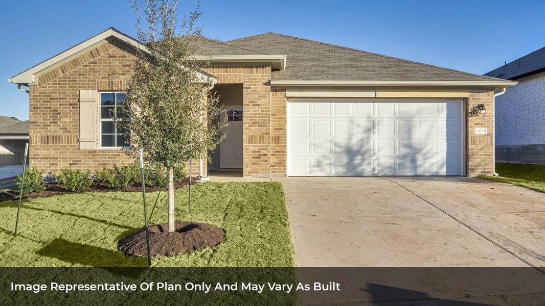 Front exterior of a new home in Carillon, Manor, TX, highlighting curb appeal (Image 1). Front exterior of a new home in Carillon, Manor, TX, highlighting curb appeal (Image 1).