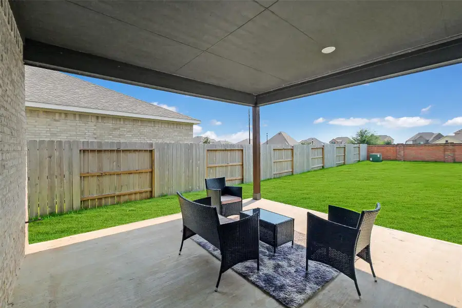 Large covered patio with gas hookup