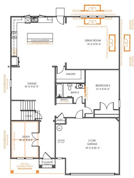 2D floor plan layout for the TA4000 by True Homes in Reedy Fork Middleton, Greensboro, NC (Image 2).