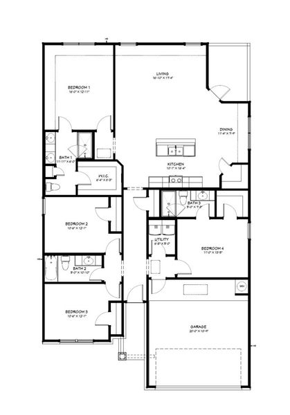 2D floor plan layout of this home in Oak Ridge, Temple, TX (Image 3).