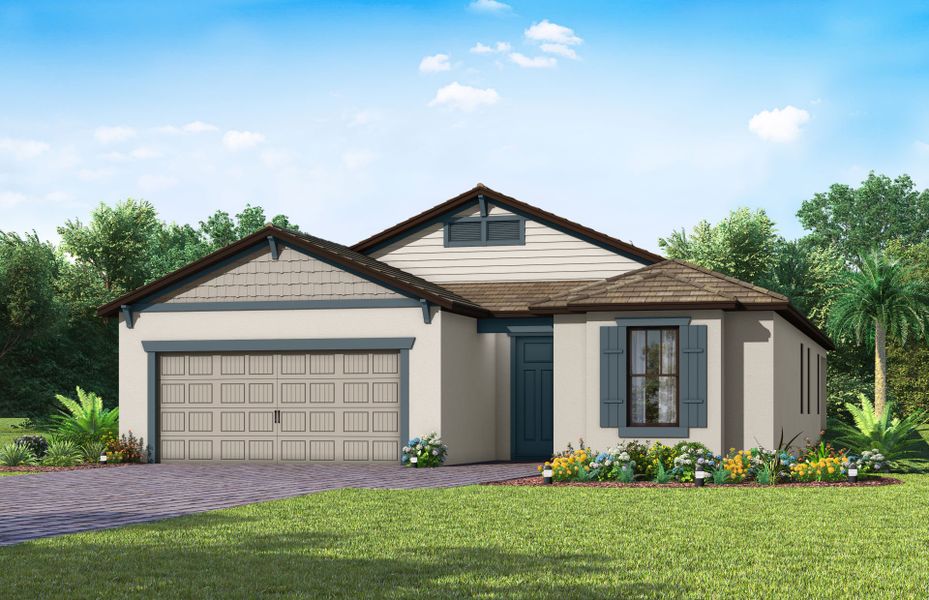 Representative exterior photo of a completed home built from the Mystique by Del Webb in Del Webb Naples, Ave Maria, FL (Image 23). Representative exterior photo of a completed home built from the Mystique by Del Webb in Del Webb Naples, Ave Maria, FL (Image 23).
