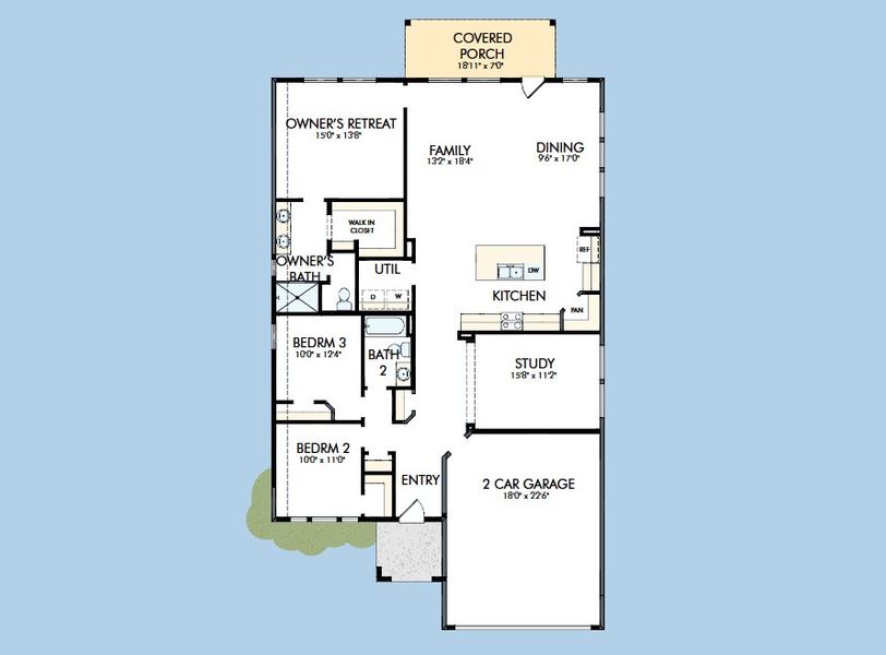 2D floor plan layout for the The Periwinkle by David Weekley Homes in Crighton Cove - Retreat Collection, Conroe, TX (Image 3). 2D floor plan layout for the The Periwinkle by David Weekley Homes in Crighton Cove - Retreat Collection, Conroe, TX (Image 3).