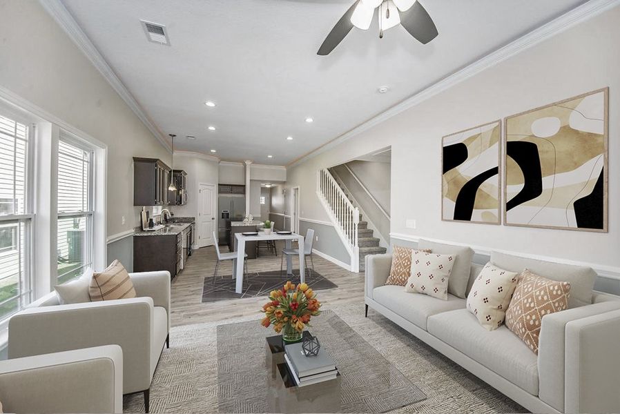 Representative furnished interior of a home built from the Quincy by Enchanted Homes in Lonesome Dove, San Antonio (Image 7).