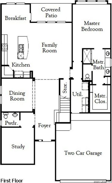 2D floor plan layout of this home in The Parklands, Schertz, TX (Image 3).