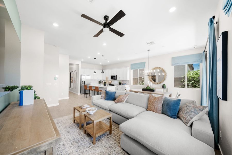 Great Room, Dining Room & Kitchen | Gemini Model Home | Rialta | New homes in Mesa, Arizona | Landsea Homes