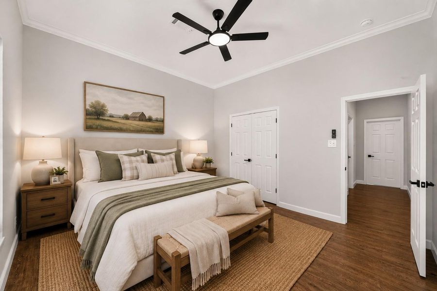 Spacious secondary bedroom with natural light and no carpet. Virtually staged.