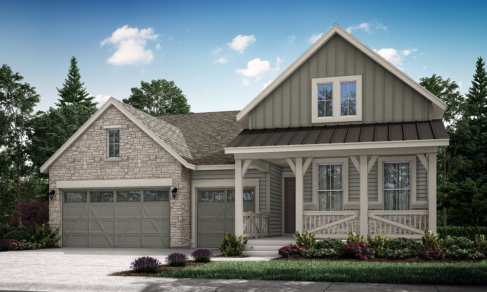 Front exterior of a new home in Guilford Estates: The Grand Collection, Aurora, CO, highlighting curb appeal (Image 1).