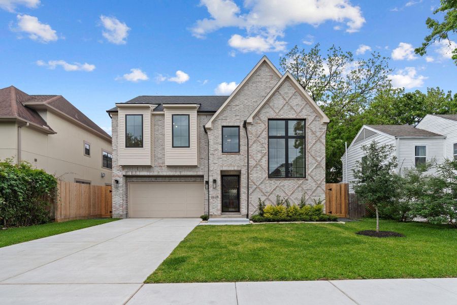Front exterior of a new home in , West University Place, TX, highlighting curb appeal (Image 2). Front exterior of a new home in , West University Place, TX, highlighting curb appeal (Image 2).