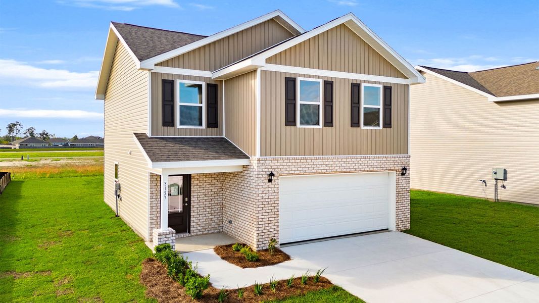 Front exterior of a new home in Hodges Bayou Plantation, Panama City, FL, highlighting curb appeal (Image 1). Front exterior of a new home in Hodges Bayou Plantation, Panama City, FL, highlighting curb appeal (Image 1).