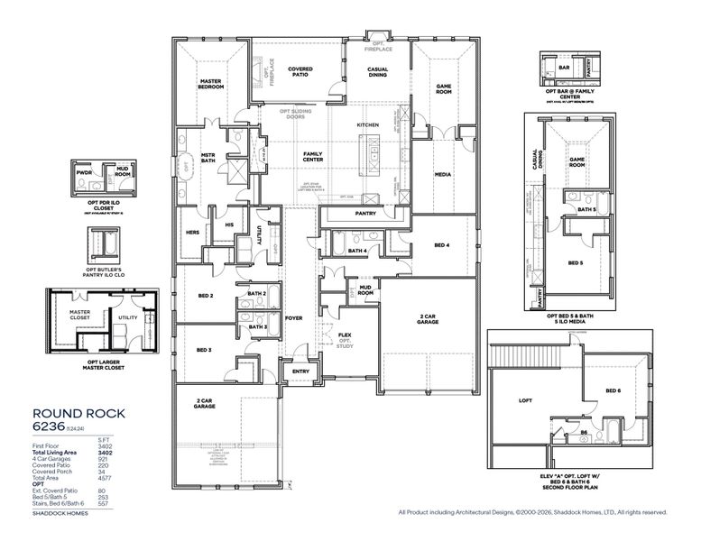 2D floor plan layout for the RoundRock - SH 6236 by Shaddock Homes in Winding Creek, Rockwall, TX (Image 4).