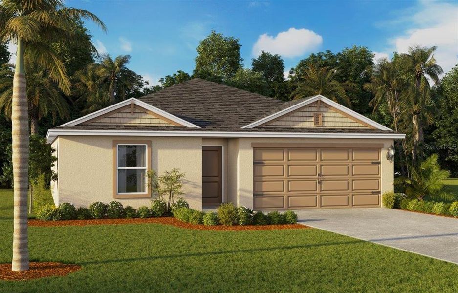 Front exterior of a new home in , Haines City, FL, highlighting curb appeal (Image 1). Front exterior of a new home in , Haines City, FL, highlighting curb appeal (Image 1).