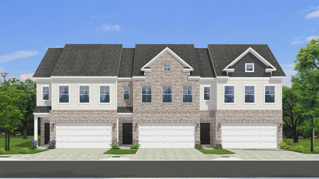 Front exterior of a new home in Auburn Ridge, Riverdale, GA, highlighting curb appeal (Image 2). Front exterior of a new home in Auburn Ridge, Riverdale, GA, highlighting curb appeal (Image 2).