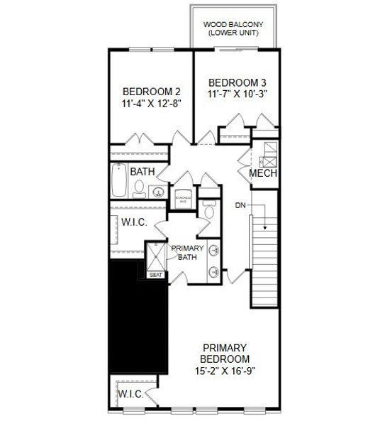 2D floor plan layout of this home in Skylar Townhome Style Condos, Atlanta, GA (Image 6).