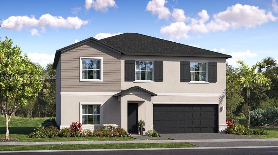 Front exterior of a new home in Verdana Grove, Miami, FL, highlighting curb appeal (Image 1). Front exterior of a new home in Verdana Grove, Miami, FL, highlighting curb appeal (Image 1).