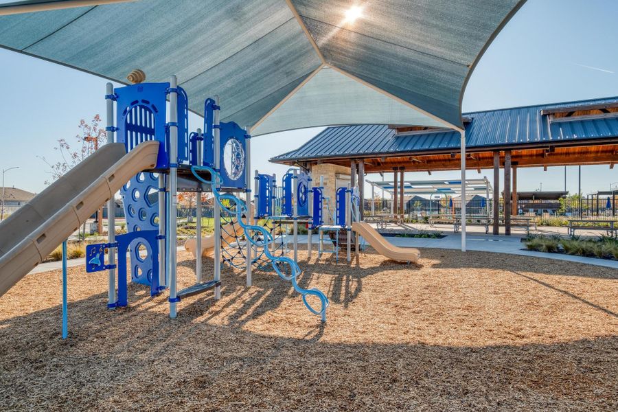 Relax under the shaded pavilion while keeping a direct eye on the playground Relax under the shaded pavilion while keeping a direct eye on the playground