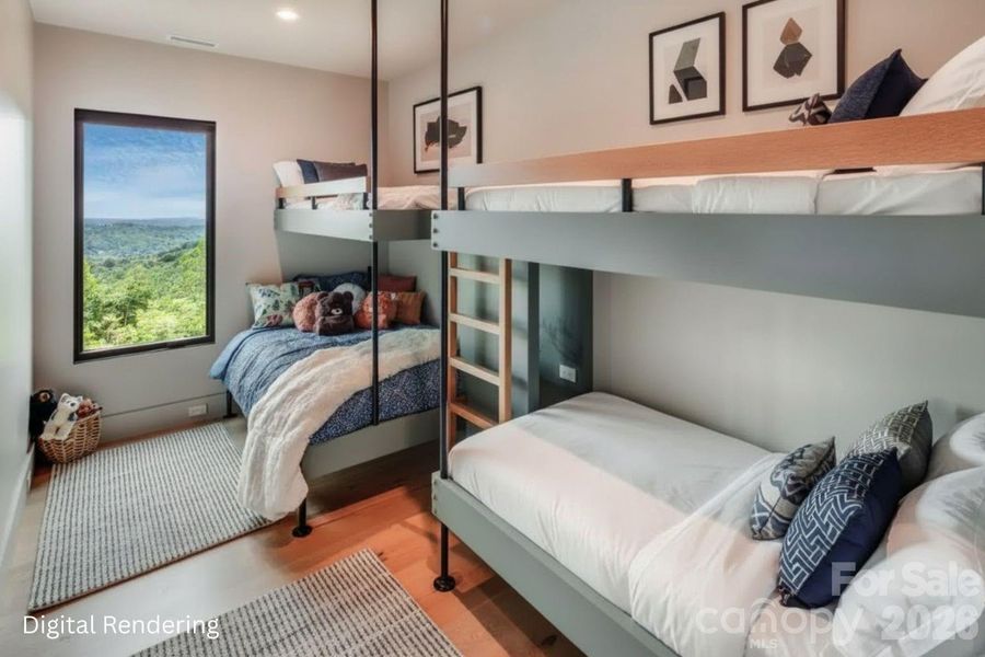 Bunk Room. Digital Rendering. Final design, finishes, and details may vary.