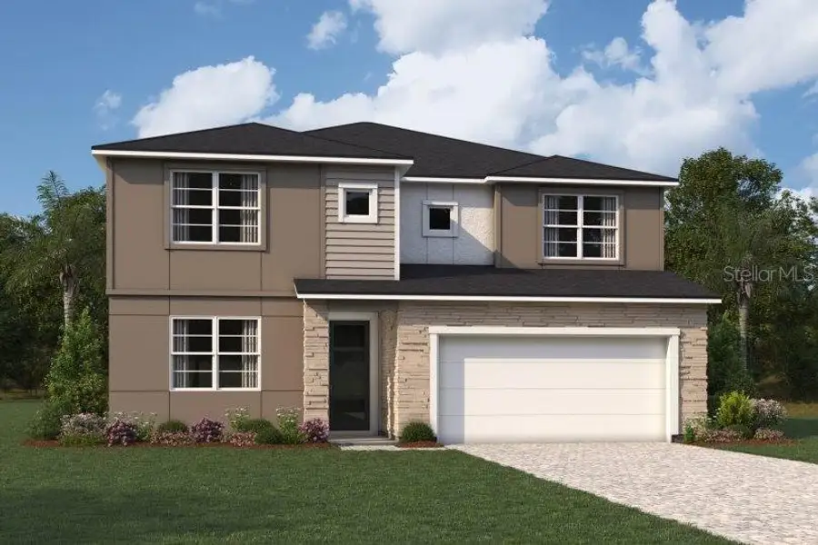 Front exterior of a new home in Pasadena Ridge Master, Dade City, FL, highlighting curb appeal (Image 1). Front exterior of a new home in Pasadena Ridge Master, Dade City, FL, highlighting curb appeal (Image 1).