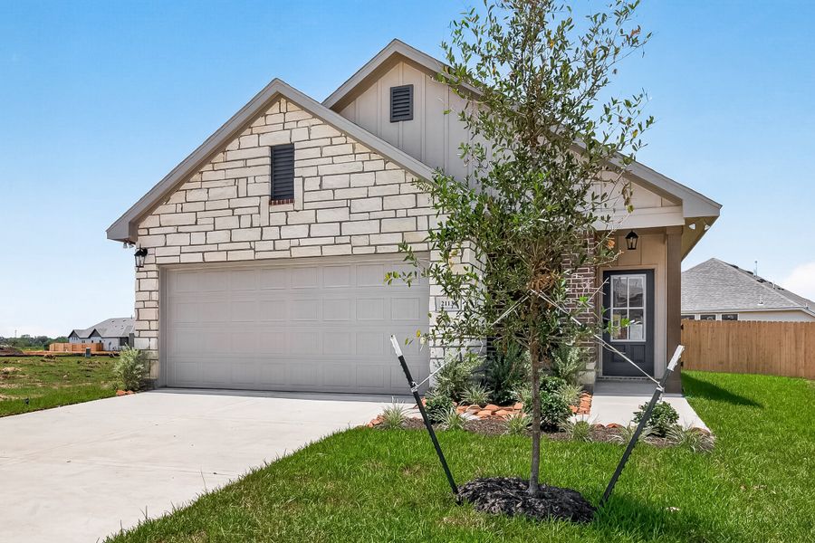 Front exterior of a new home in Aldeana, Bonney, TX, highlighting curb appeal (Image 24).