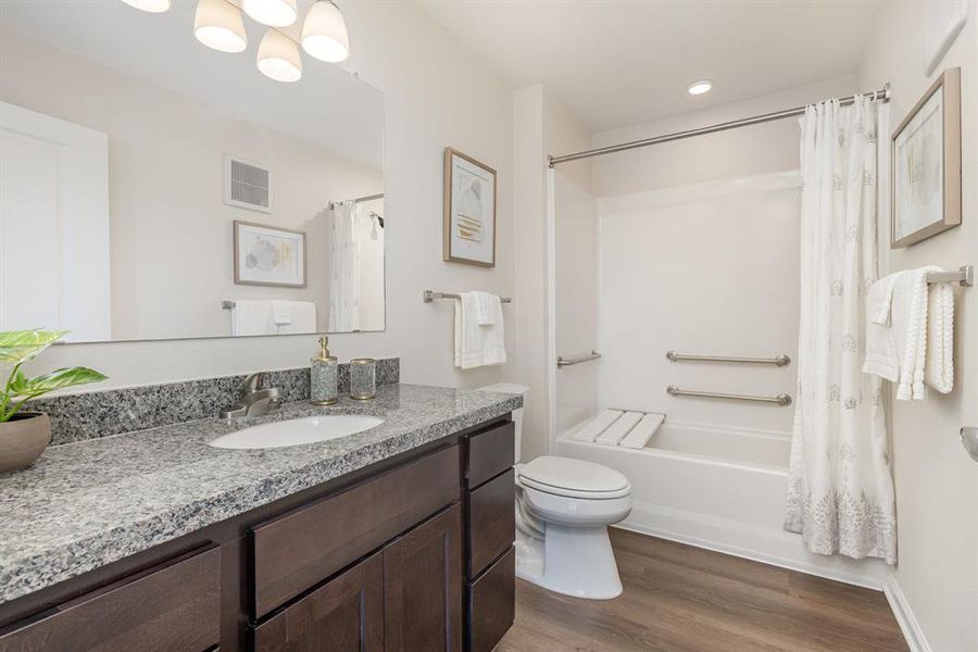 Secondary Bath with granite and combo tub/shower. 10 x 6 Secondary Bath with granite and combo tub/shower. 10 x 6