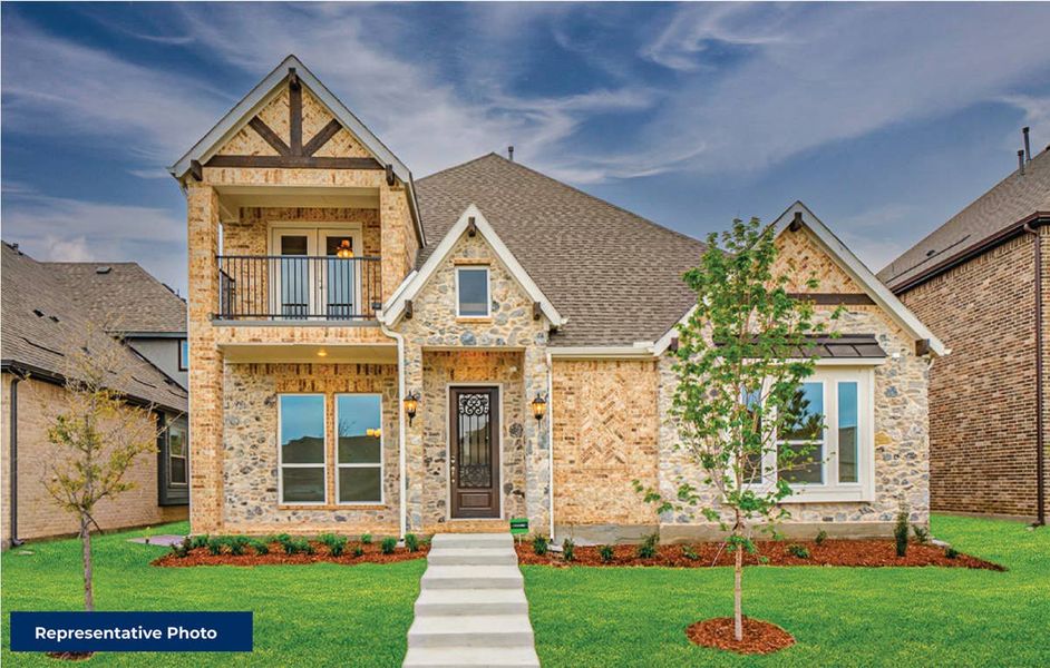 Representative exterior photo of a completed home built from the Overton R (w/Media) by First Texas Homes in Villages of Creekwood, Frisco, TX (Image 1). Representative exterior photo of a completed home built from the Overton R (w/Media) by First Texas Homes in Villages of Creekwood, Frisco, TX (Image 1).