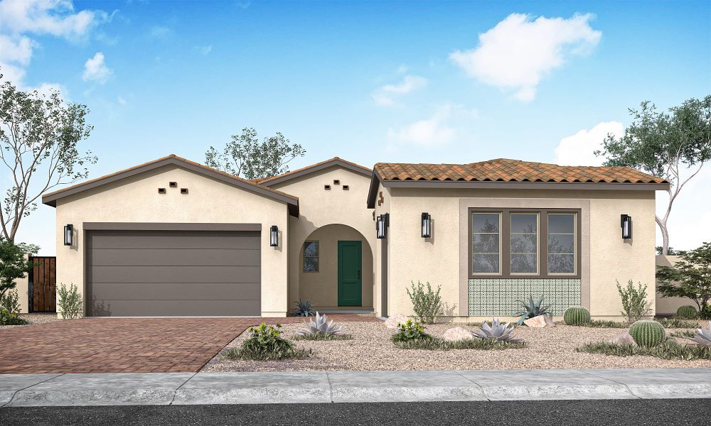 Representative exterior photo of a completed home built from the Gardenia Plan 5009 by Tri Pointe Homes in Abel Ranch, Goodyear, AZ (Image 16).