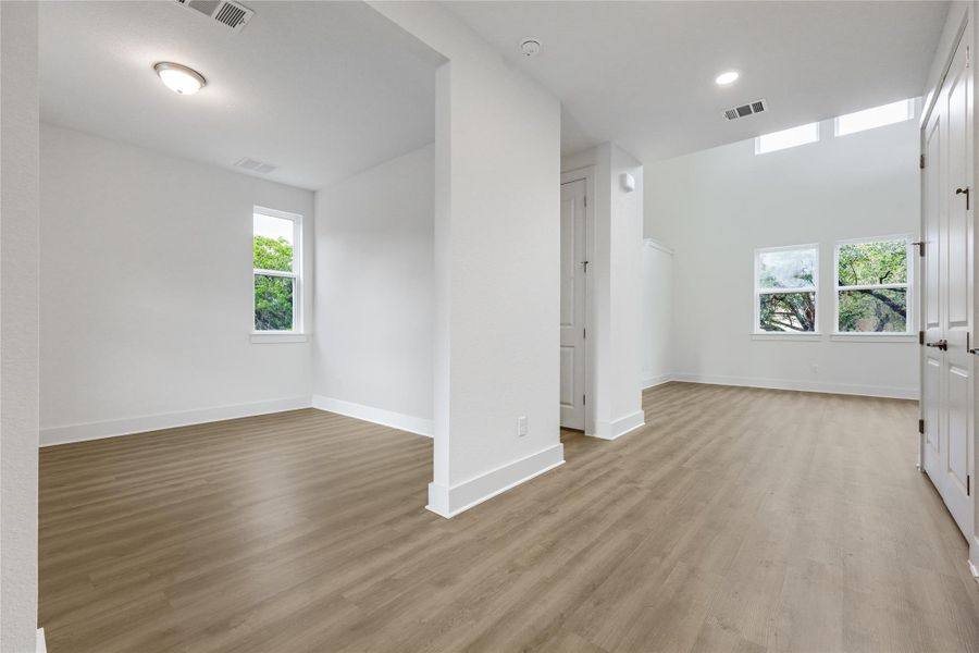 An office sits at the front of the home.