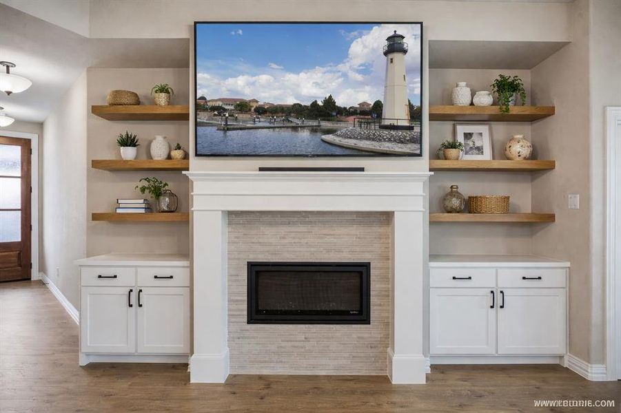 Remote controlled gas fireplace. Remote controlled gas fireplace.