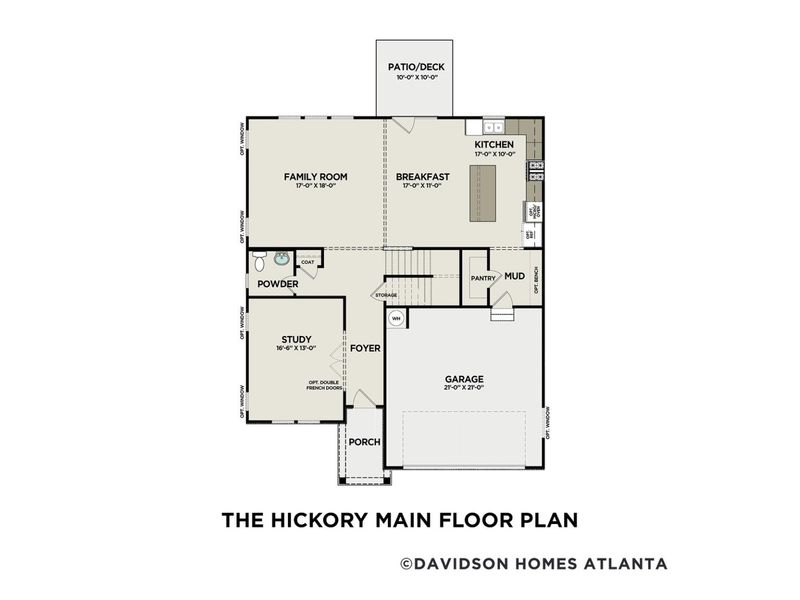 2D floor plan layout for the The Hickory B by Davidson Homes LLC in Melody Lakeside Estates, Buford, GA (Image 3).