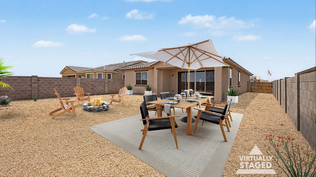 Exterior details and patio area of a home in The Lakes at Rancho El Dorado, Maricopa (Image 20).