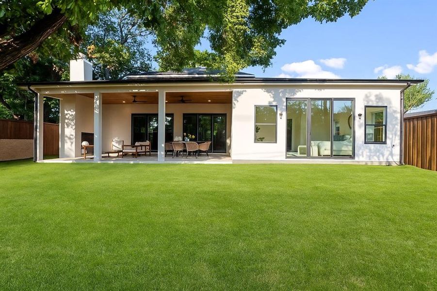 Sliding doors from the master bedroom and from the dining area. Outside fireplace too. Sliding doors from the master bedroom and from the dining area. Outside fireplace too.