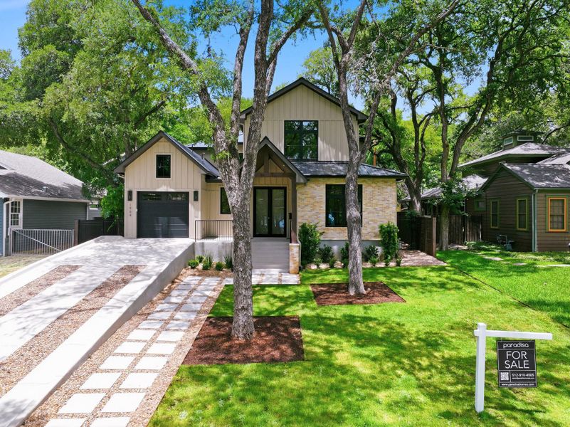 Front exterior of a new home in , Austin, TX, highlighting curb appeal (Image 21). Front exterior of a new home in , Austin, TX, highlighting curb appeal (Image 21).