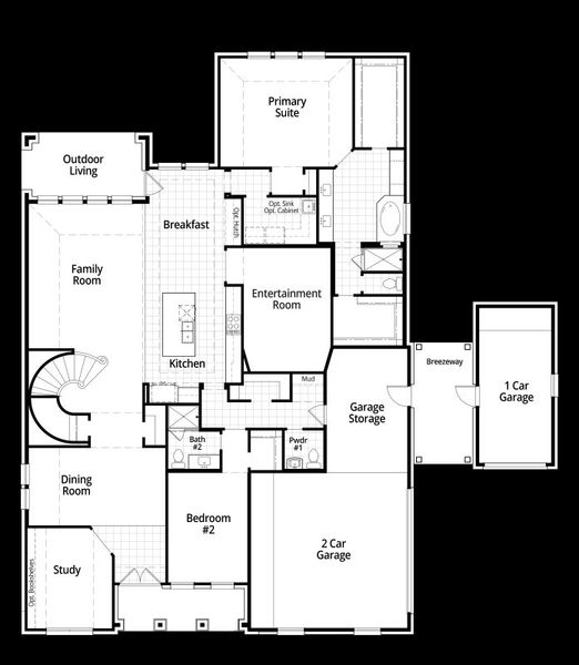 2D floor plan layout for the 223G by Highland Homes in Santa Rita Ranch: 90ft. lots, Liberty Hill, TX (Image 3).